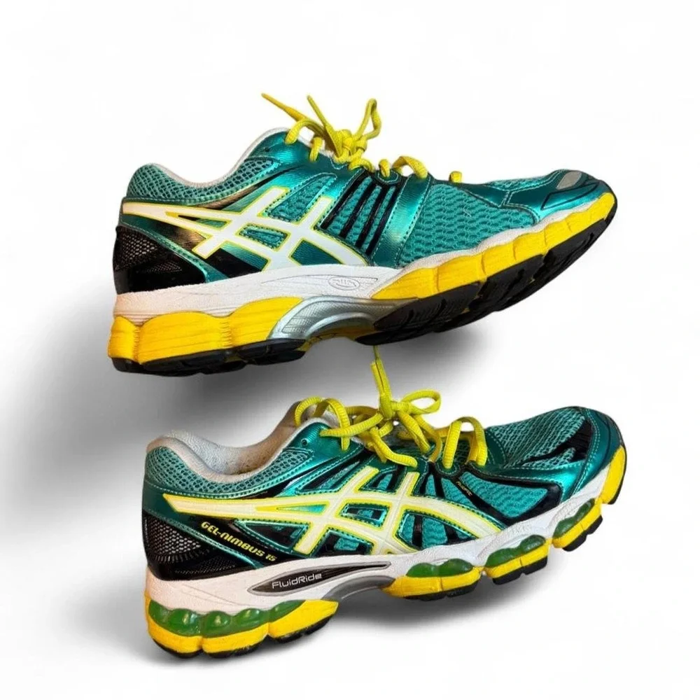 ASICS GEL Nimbus 15 Running Shoes Sneakers Womens 8 Green Yellow White